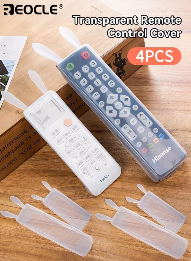 4pcs Transparent Remote Control Cover for TV AC Dust Proof Protective Sheath Sleeve Cartoon Rabbit Ear Design No Electricity Needed Durable Lightweight Non-slip Easy Grip