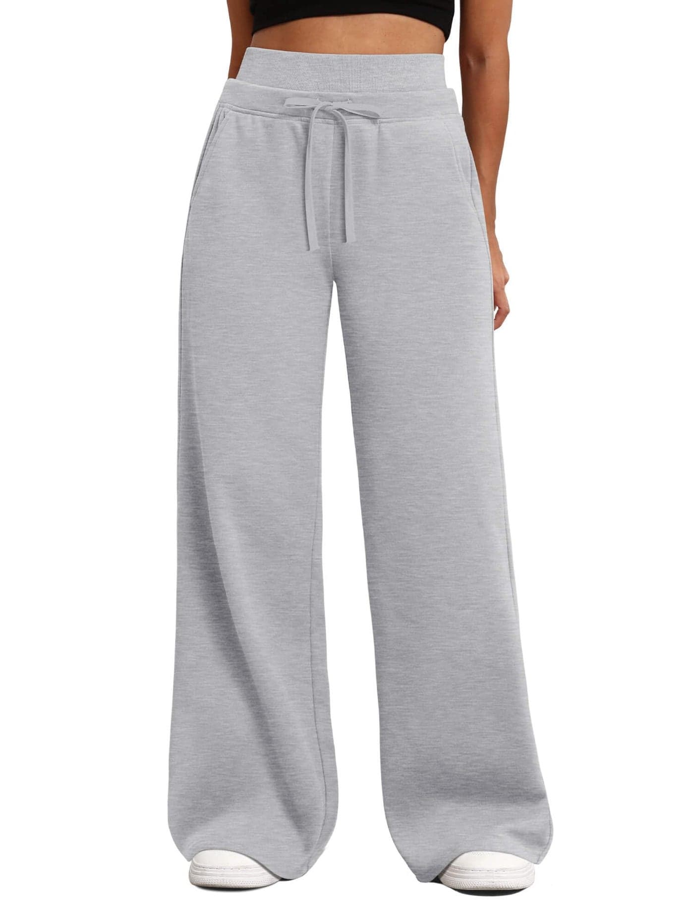 HeSaYep Women's Wide Leg Sweatpants High Waisted Baggy Sweat Pants Drawstring Straight Leg Casual Trousers with Pockets, Grey XS