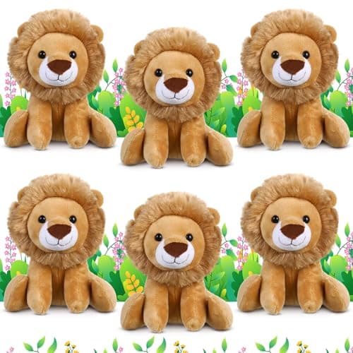 Blueweenly 6 Pieces Lion Plush Set 6 Inches Cuddly Lion Stuffed Animal Soft Cuddly Plushie for Boys Girls Birthday Favors Gifts Forest Decor Classroom Prizes