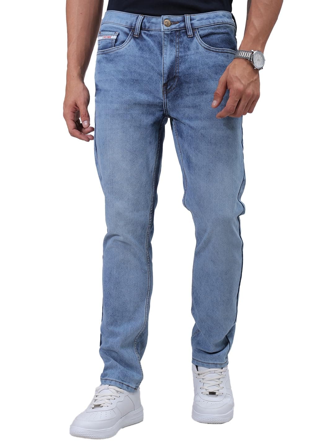 The Indian Garage Co Men Slim Fit Solid Mid Rise Jeans Blue, 34