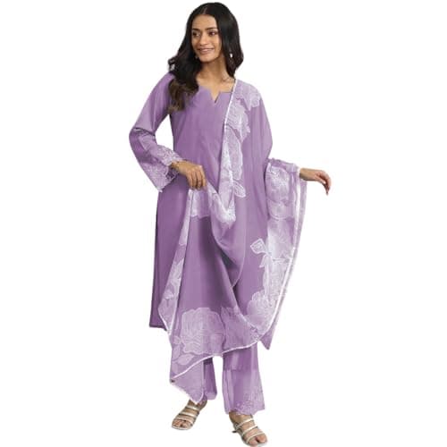 SHIENZY Women's Embroidered Kurta Set with Dupatta || Elegant Floral Suit Set for Women || Ethnic Wear for Girls || Stylish Kurti Pant Set with Dupatta (1672_LP_S) Lilac Purple