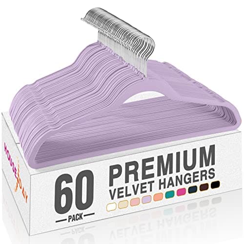 HOUSE DAY LtPurple Velvet Hangers 60 Pack Non Slip Clothes Felt Hanger Heavy Duty for Coat Premium Slim Space Saving Suit Hangers for Closet Organizer 360 Rotating Silver Hook