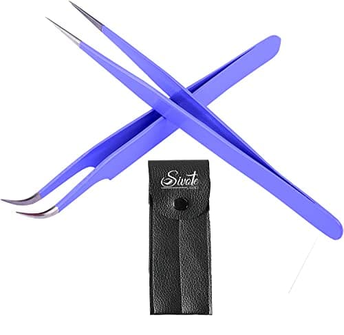 SIVOTE Eyelash Extension Tweezers for Classic Volume Lashes 2Pack Purple