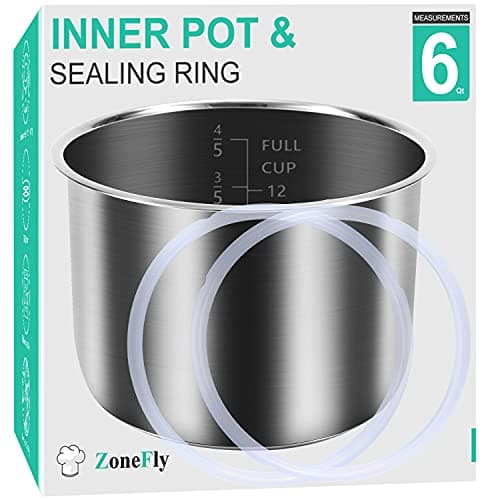 Inner Pot for Instant Pot 6 Qt, with 2-Pack 100% Silicone Sealing Ring Replacement Pot for InstaPot Cooking Pot Stainless Steel (Equivalent to IP-POT-SS304-60) Nonstick Pot 6Qt Liner