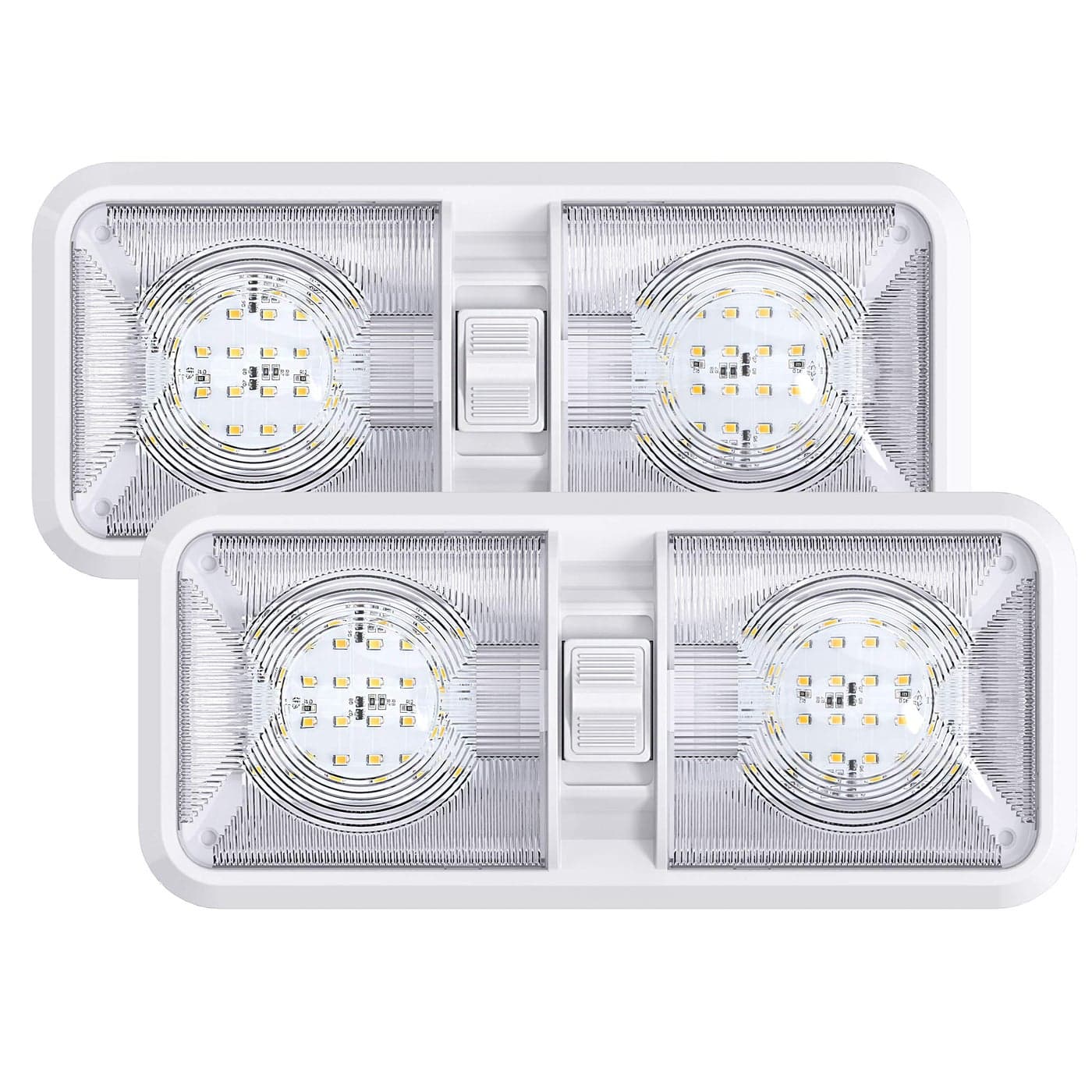 Leisure LED 2 Pack RV LED Ceiling Double Dome Light Fixture with ONOff Switch Interior Lighting for CarRVTrailerCamperBoat DC 1118V Natural White Natural White 40004500K 2Pack