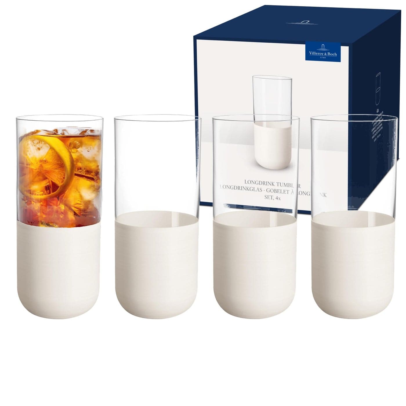 Villeroy Boch Manufacture Rock Blanc Long Drink Tumbler Set 4 pcs Set of Drinking Glasses for Cocktails and Mocktails 145 oz Crystal Glass Matte White Slate Look