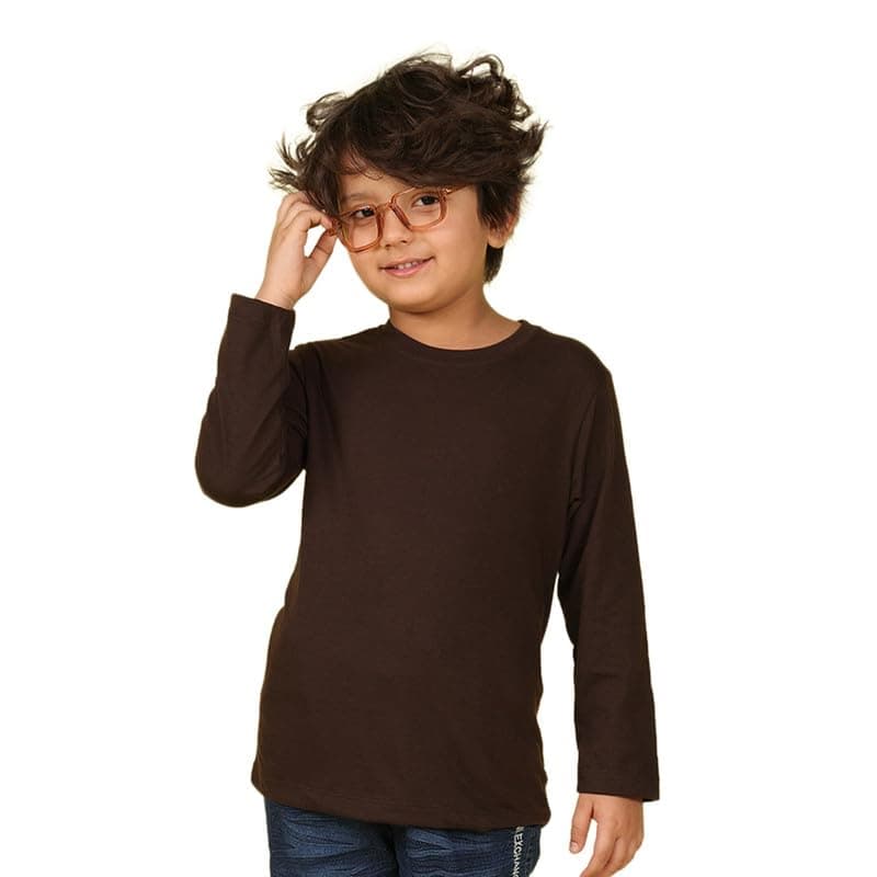 Nusyl Boys Full Sleeves Solid T-Shirt for Kids | Soft Cotton Blend | Comfortable Regular Fit | Casual 2-16 Years | Brown