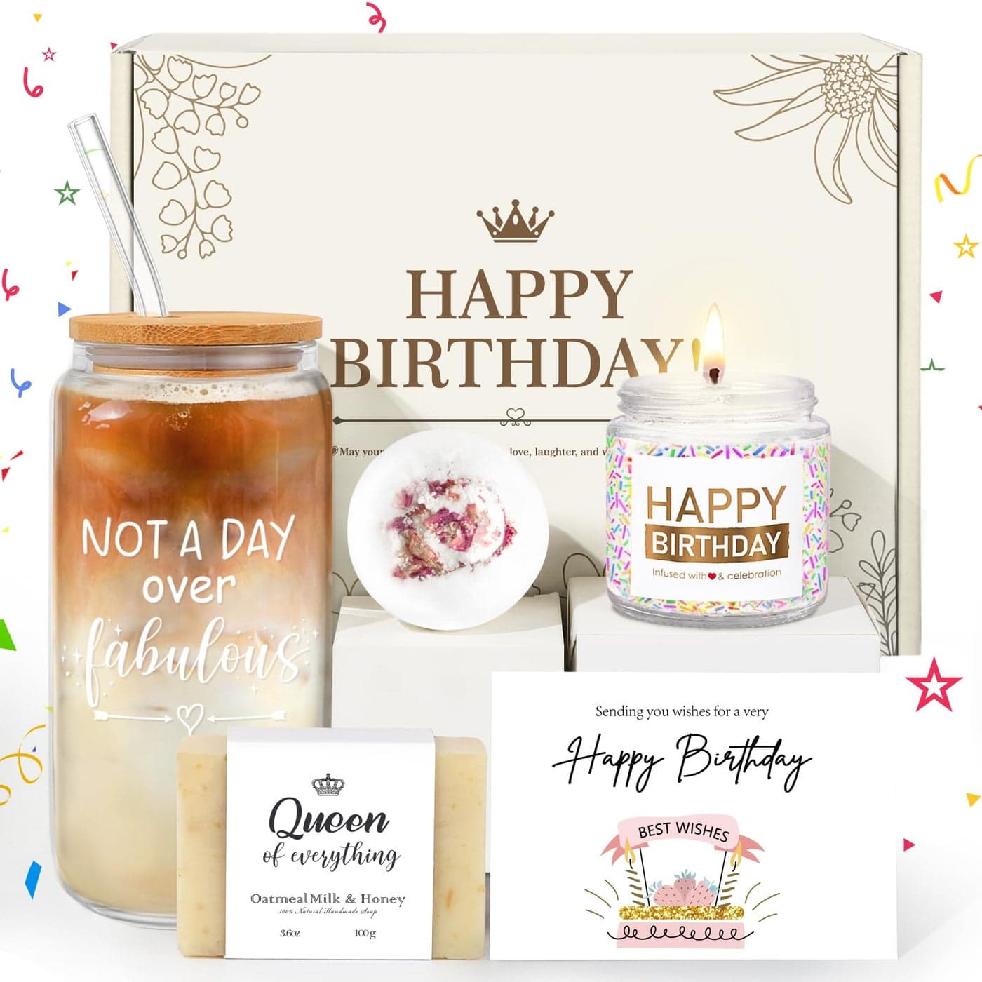 Birthday Gifts for Women Happy Birthday Gift Baskets for Women Women Unique Bday Gifts Ideas for Best Friend Her Sister Daughter Coworkers Families Not a Day over Fabulous Glass Gifts Box
