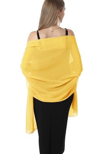 Hotshawl Chiffon Shawls and Wraps for Evening Dresses Women Elegant Soft Scarf Bridal Scarve Wedding Stole (Yellow Gold, One Size)