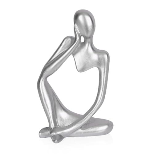 Ozzptuu Sandstone Resin Thinker Style Abstract Sculpture Statue Collectible Figurines Home Office Bookshelf Desktop Decor (Small Silver, Left)