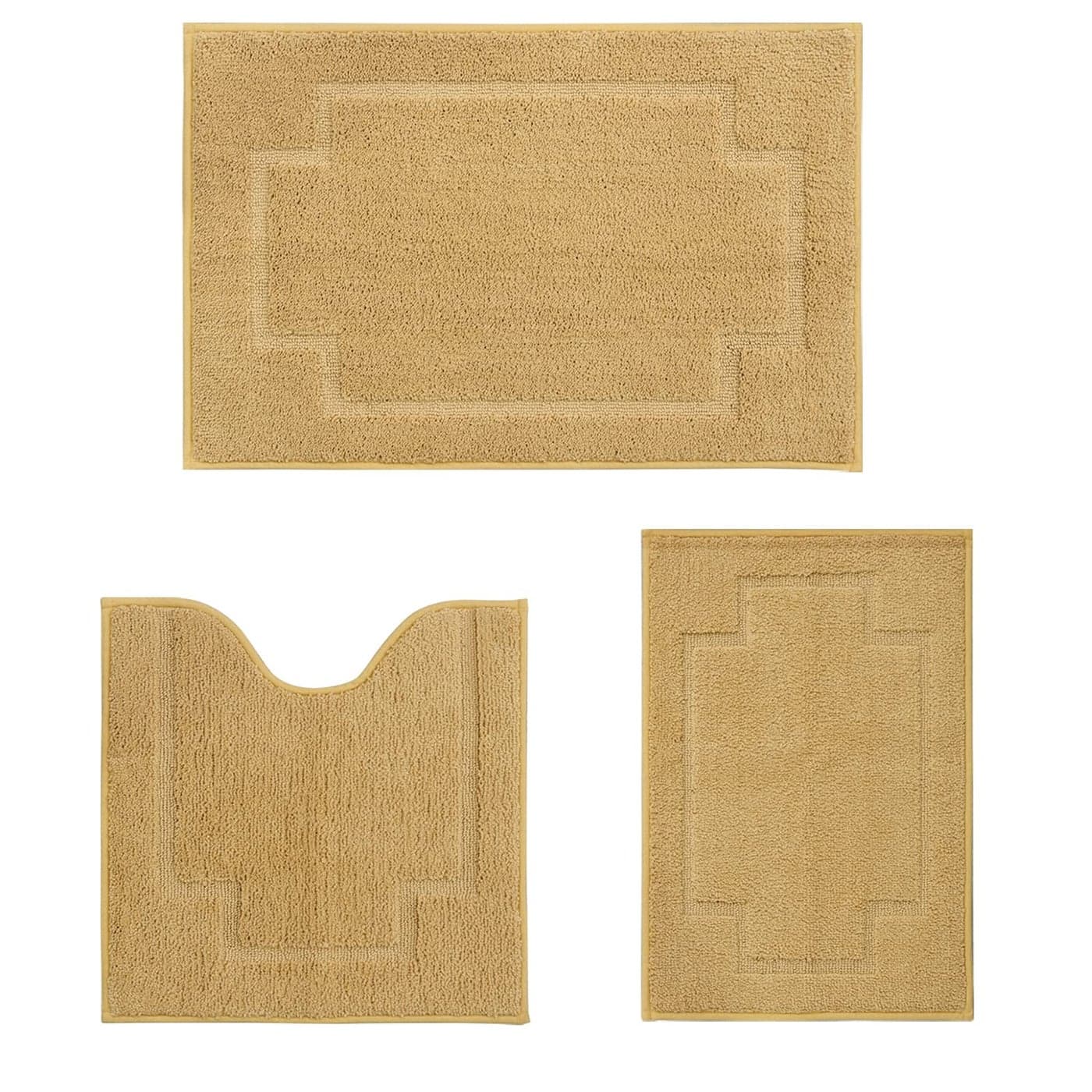 CNNJ Bath Rugs Set 3 Pieces Bathroom Mat Soft Absorbent Plush Shaggy Soft Floor Non Slip Shower Bath Tub Machine Washable Honey Gold