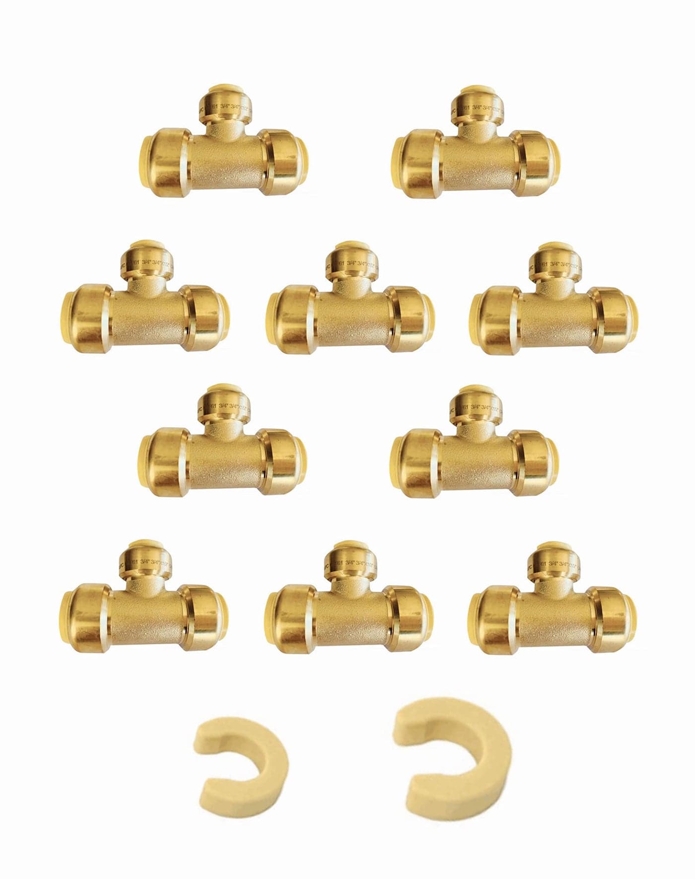 (Pack of 10) EFIELD 3/4"x 3/4" x1/2" Tee Push-Fit Fitting to Connect Pex, Copper, CPVC With 2 Sizes Disconnect Clips,(PF127-10PCS)