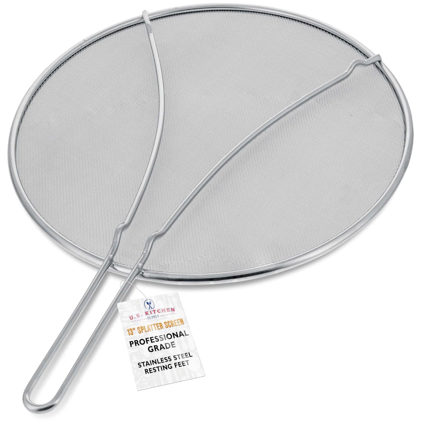 US Kitchen Supply Stainless Steel Splatter Guard 13 Fine Mesh Cover Grease Oil Splatter Screen for Frying Pan Cooking Pots with Resting Feet