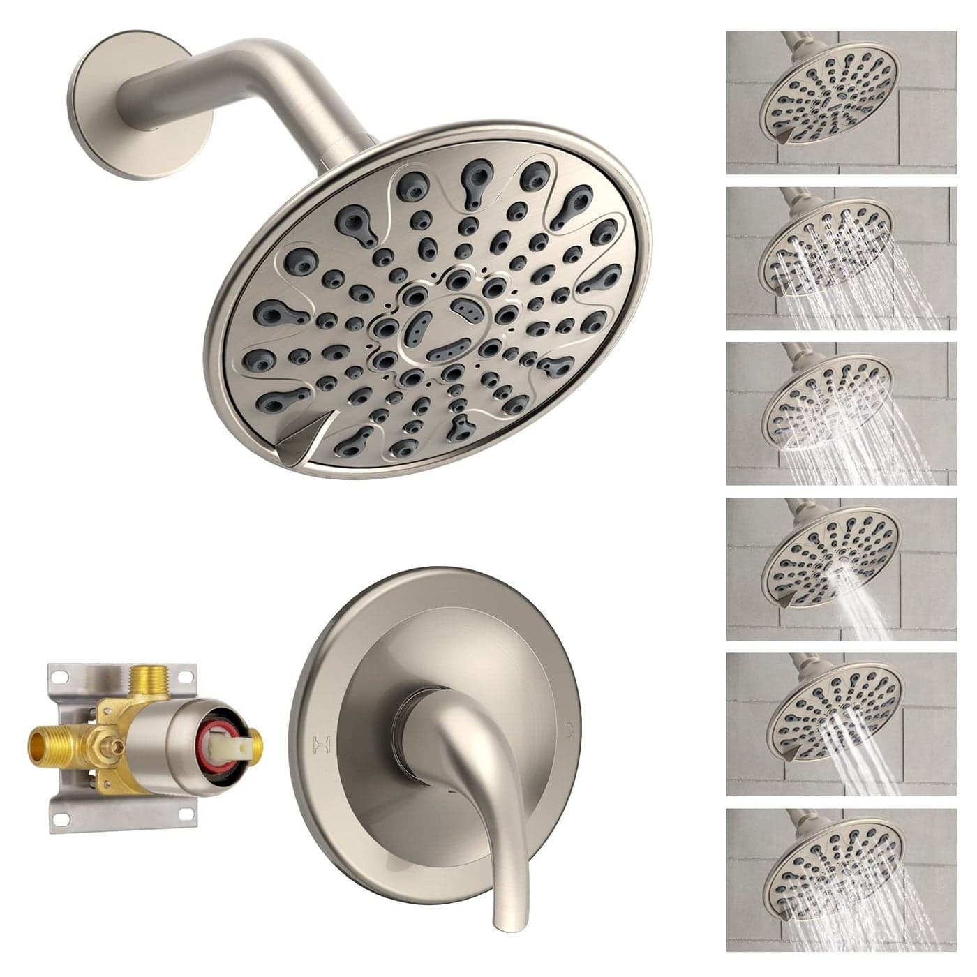 Brushed Nickel Shower Faucet Set EMBATHER Shower Fixtures with 6 Inch Rainfall Shower Head Single Handle Control Shower Valve and Trim Kit