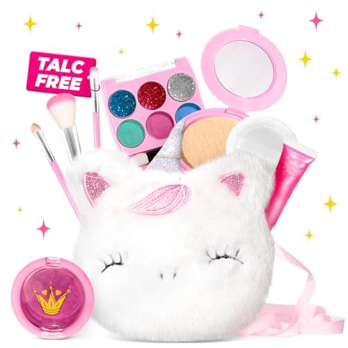 ULOVEME Talc Free Safe Makeup for Girls 46 with Small Coin Purse55x525in My First Makeup Set Hypoallergenic Washable Real Non Toxic Princess Dress Up Toys White Umicorn v2