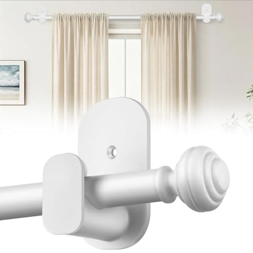 KAMANINA Curtain Rods No Drilling for Windows 16 to 30 Inches 58 Inch No Drill Renter Friendly Curtain Rod with 3M Adhesive Brackets Ivory White