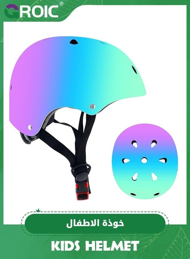 Colorful Gradient Helmet for kids, Kids Bike Helmets,Adjustable Multi-Sport Protective Gear Set,Kid Bicycle Skateboard