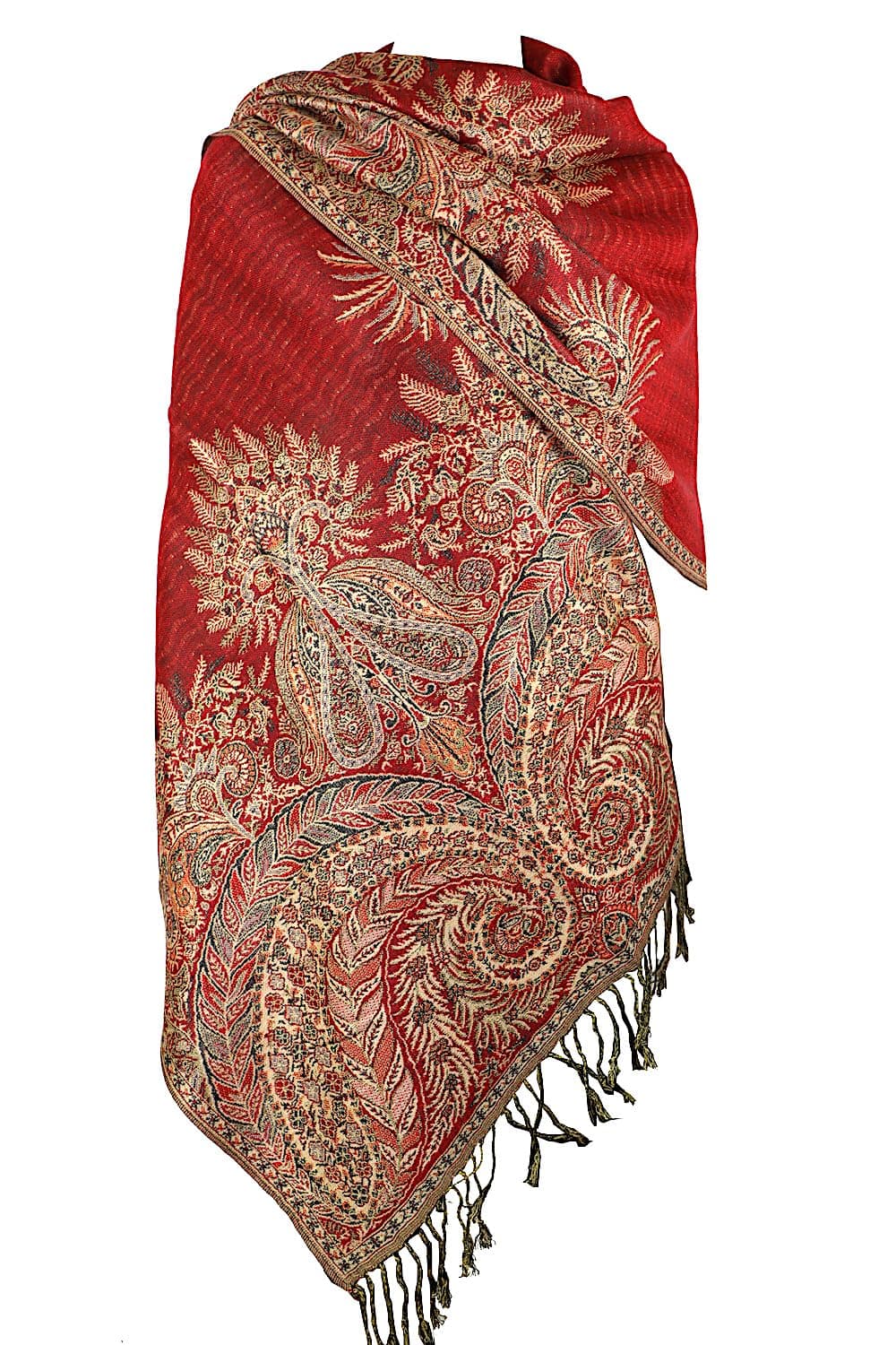Achillea Luxurious Double Layered Jacquard Big Paisley Pashmina Shawl Wrap Scarf (Red)