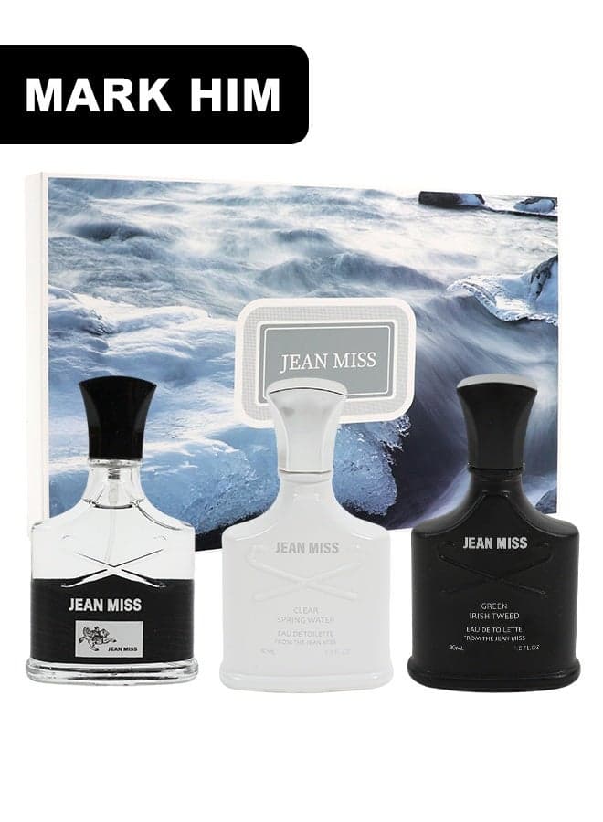 Men's 3PCS Perfume Gift Set, Napoleon Iris Sandalwood, Ireland Bergamot Patchouli, Silver Mountain Spring Aquatic Tea Long Lasting Eau de Parfum Trio, Versatile Day Night Scents for Him