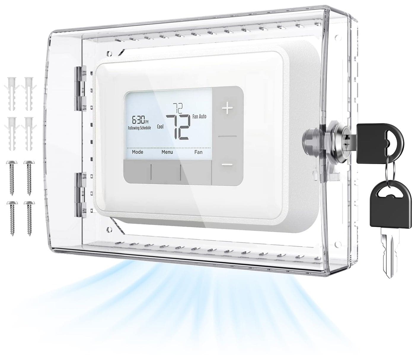 AUURIO Upgraded Thermostat Lock Box with Key, Large Space Thermostat Cover Seamless Anastomosis, Clear Decorative AC Lock Box Cover on Wall Fits Thermostats 4.8" H x 6" W or Smaller