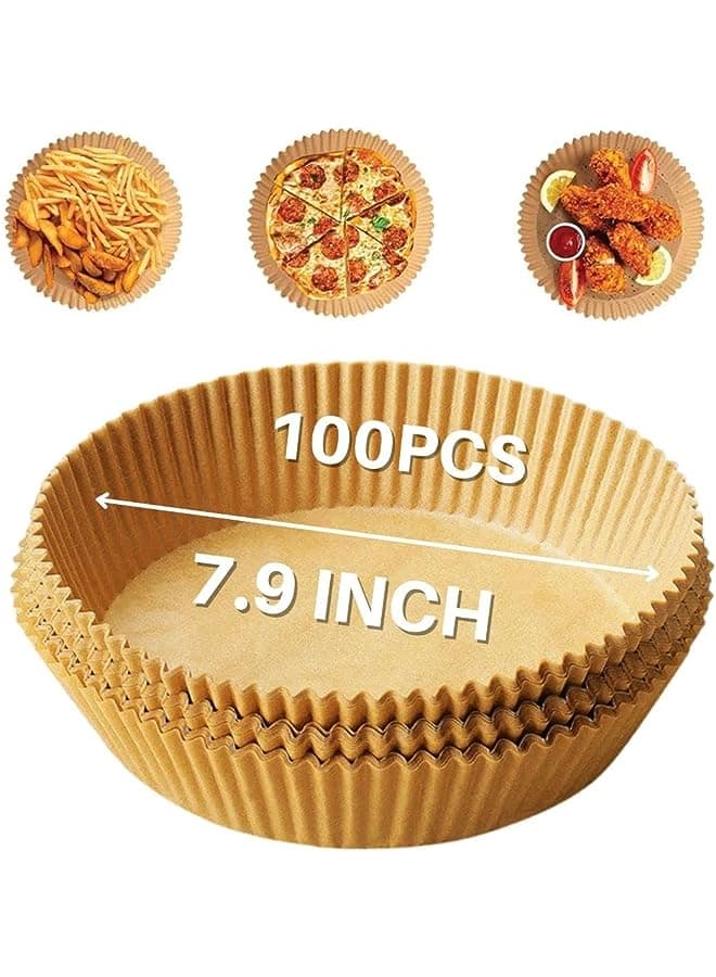 100 Pcs Large Size 7.9" (20 cm) disposable Air Fryer paper, liners Air Fryer liner oil & waterproof, nonstick baking air fryer liners square and round reusable papers, (Round)