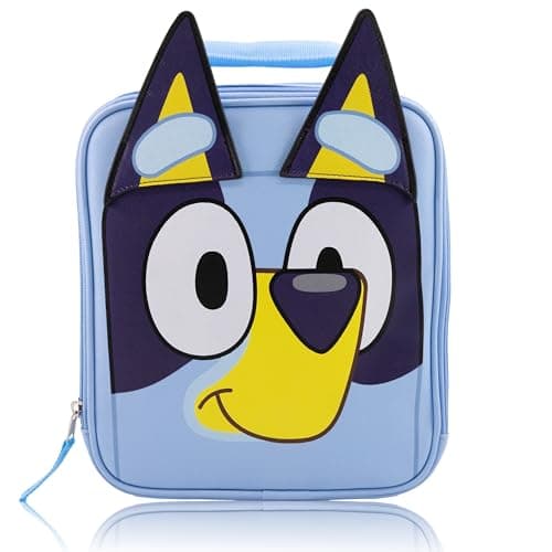 Fast Forward Bluey Lunch Box for Kids | PU Leather Insulated Lunch Bag Lunch Box for Boys, Girls, Unisex, Toddlers | Bluey Blue Reusable Lunchbox