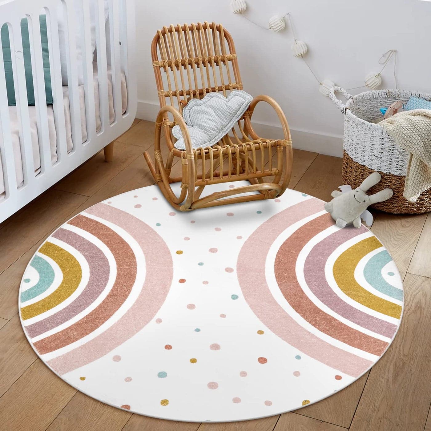 STARUIA Colorful Round Rug for Nursery 4 Ft Rainbow Washable Rug for Playroom Boho Kids Rug NonSlip Soft Bedroom Carpet for Classroom Teepee Princess Castle