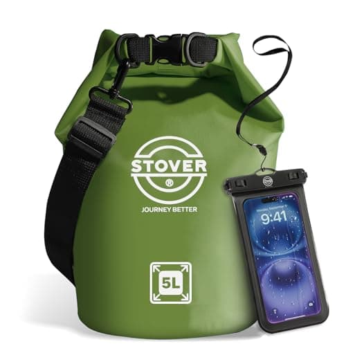STOVER 5/10/25/30/40/55L Waterproof Dry Bag, Small Lightweight Roll Top Dry Bag Backpack w/Waterproof Phone Case, Kayaking, Travel, Hiking, Fishing, Tubing, Camping, the Beach, Men/Women (Green)