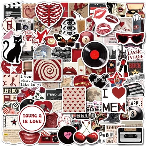 200PCS Downtown Girl Stickers Aesthetic, Trendy Stickers for Girls Teens Red and Black Downtown Girl Sticker Journal Laptop Urban Fashion Party Favor Room Decor
