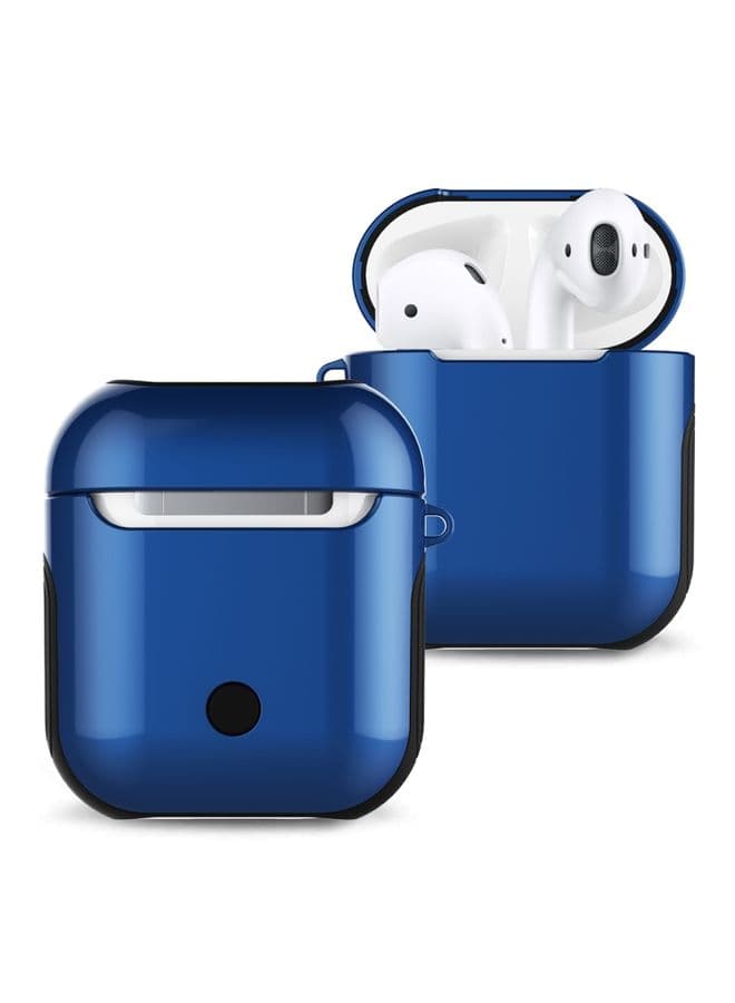 Case Cover Varnished PC Bluetooth Earphones Case Anti-lost Storage Bag for Apple AirPods 1/2 Blue