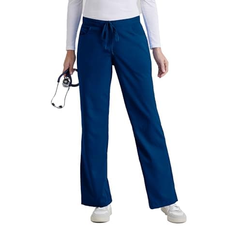 Grey's Anatomy Women's Junior Fit Elastic Back 5 Pocket Drawstring Scrub Pant, Indigo, Large