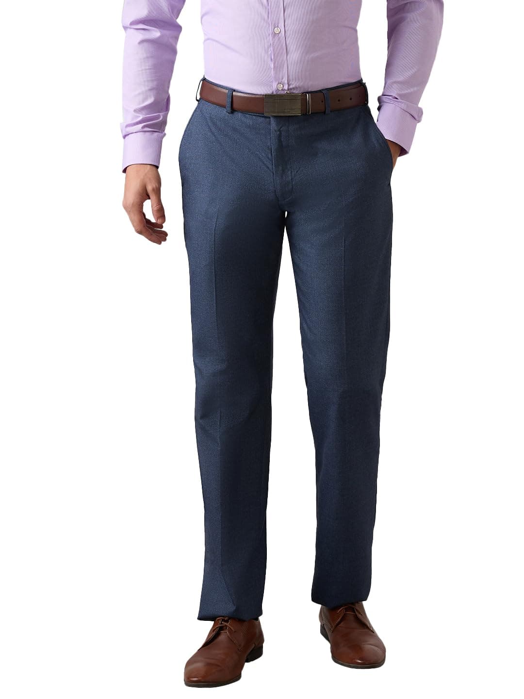 Park Avenue Men Regular Fit Solid Pattern Poly Viscose Blend Flat Front Formal Trouser Blue