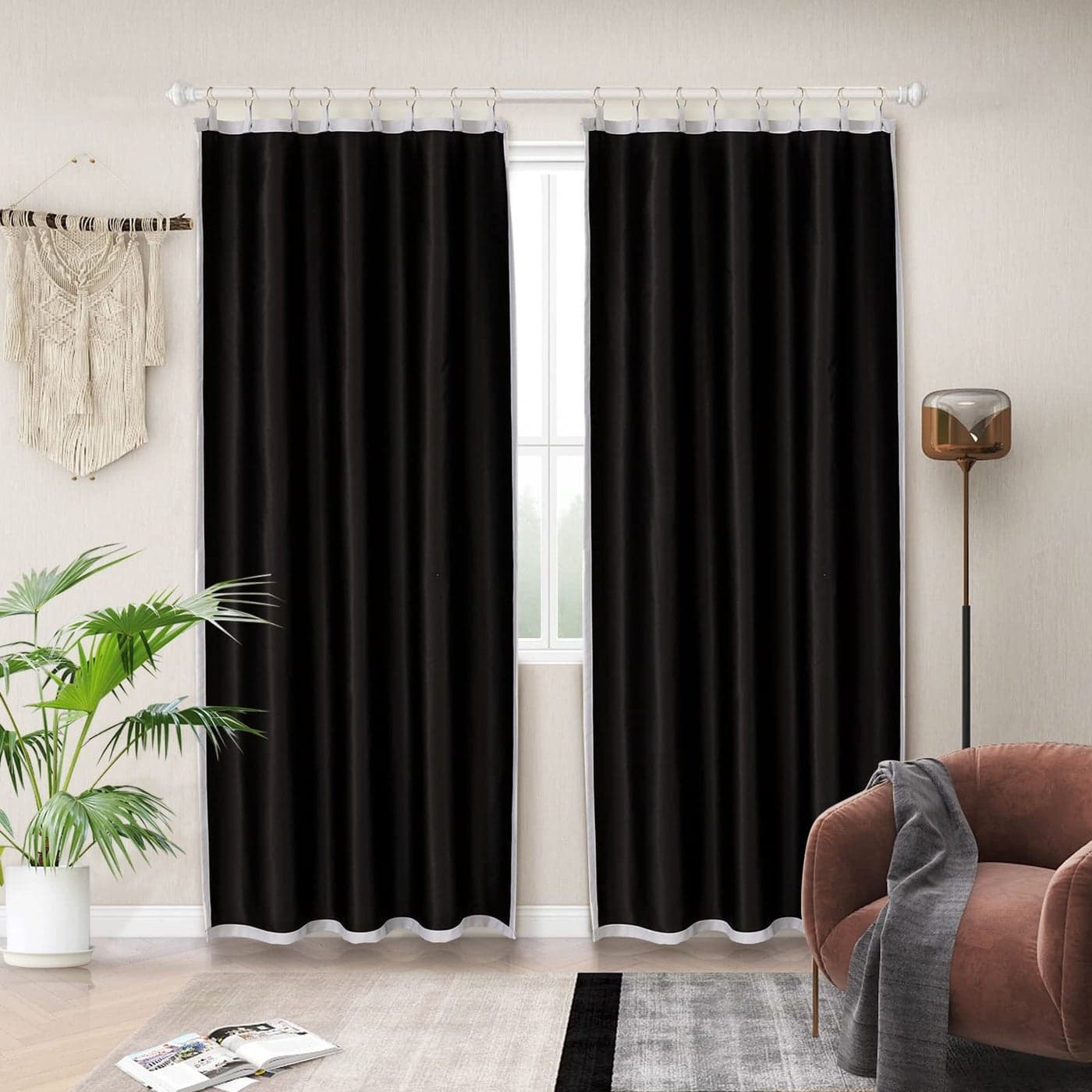 Melodieux 100 Blackout Curtain Liners for 84 Inches Long Sheers and Curtains 2 Panels Set Off WhiteBlack 50 by 80 Inch Rings Included