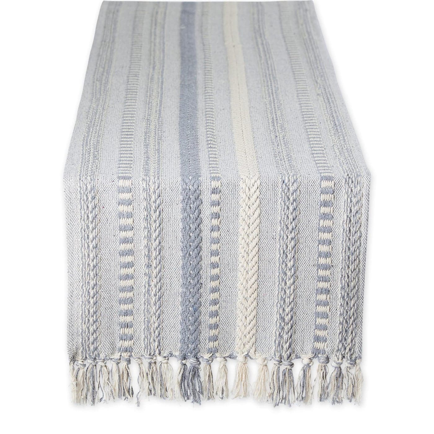 DII Farmhouse Braided Stripe Table Runner Collection 15x72 15x77 Fringe Included Cool Gray