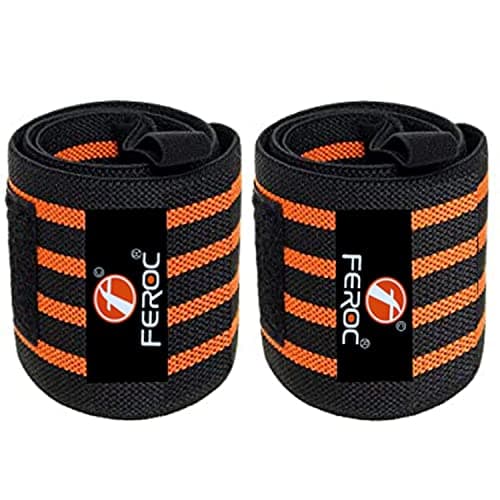 Feroc Professional Wrist Wrap Band, Wrist Strap for Gym and Fitness (Orange BLACKA)