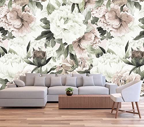 Reyhui Roses and Banana Leaves Wall Mural Wallpaper for Bedroom and Living Room(Not Self-Adhesive)
