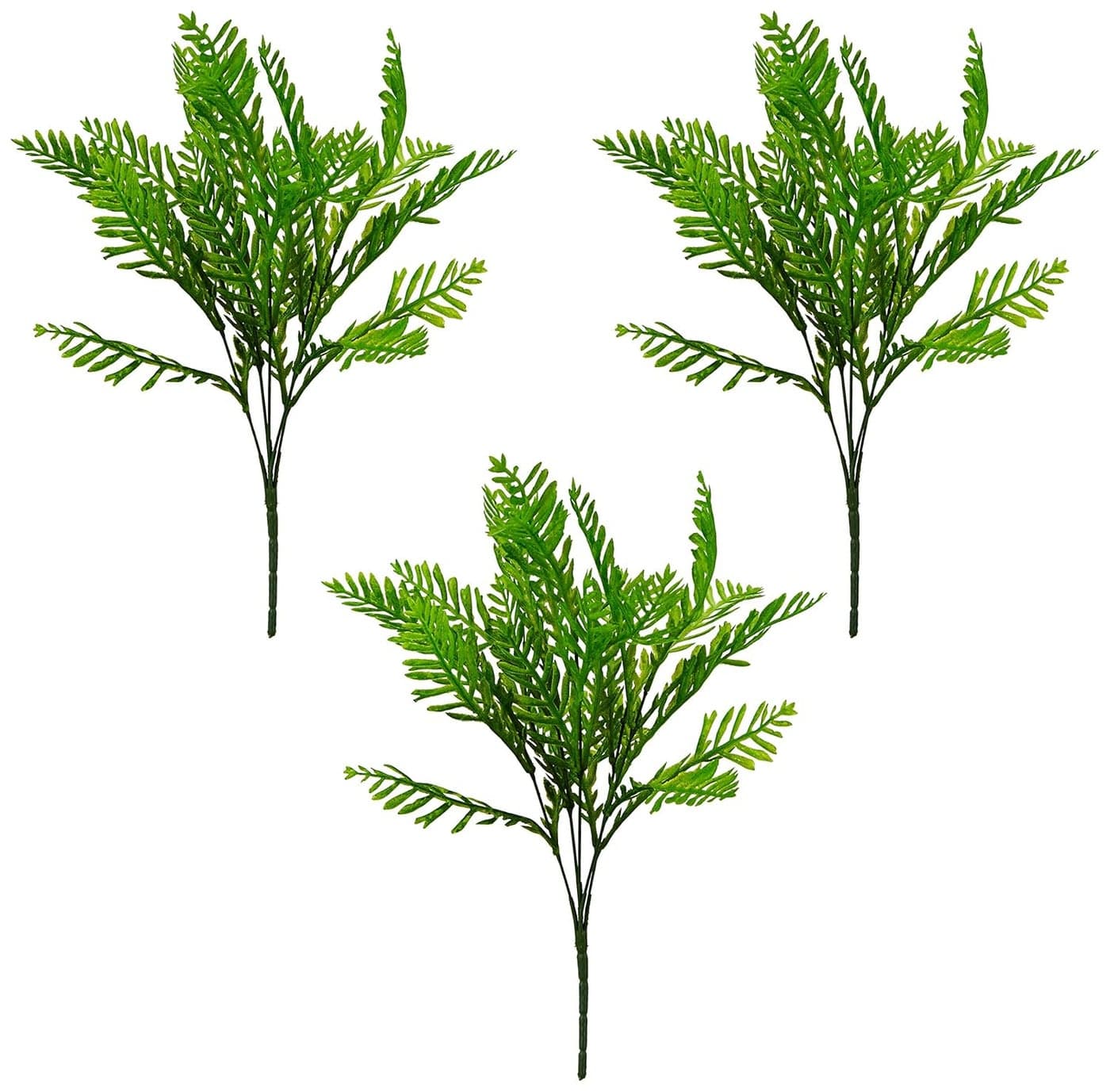 Fourwalls Artificial Plastic Cycas Green Bush for Home Dcor 36 cm Tall 5 Branches DarkGreen Set of 3