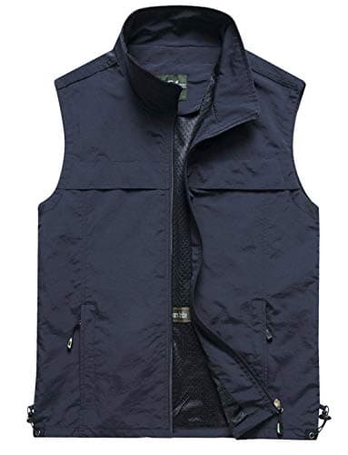 Gihuo Mens Causal Lightweight Outdoor Vest Quick Dry Outdoor Multi Pockets Travel Safari Fishing Vest Large Style3Navy