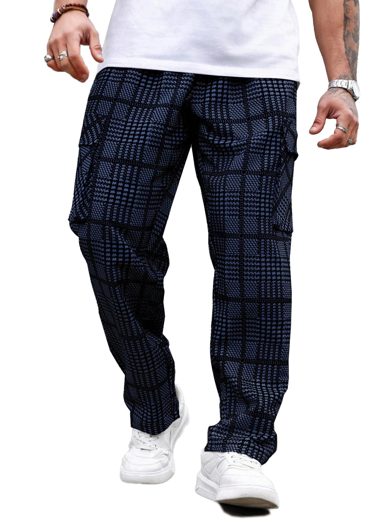 TAGDO Men's Plaid Cargo Pocket Straight Leg Relaxed Casual Pants (Chex-Pant-2039-Blue-30)