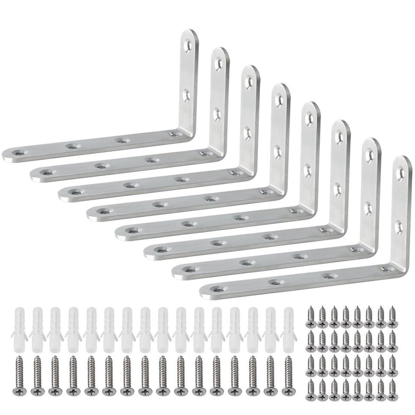 Alise 8 Pack Floating Shelf BracketsBrushed Nickel Heavy Duty L Bracket Corner BraceStainless Steel Corner BracketJoint Angle Brackets for Hanging SupportShelves Support DIY 5 x 3 Inch
