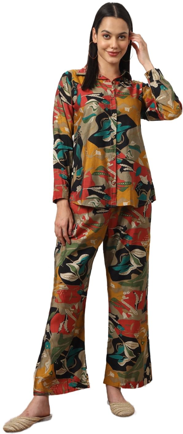 G4Girl Co-ord For Women's | Floral Print Co-ord set | Shirt Cord set | Silk Cord set