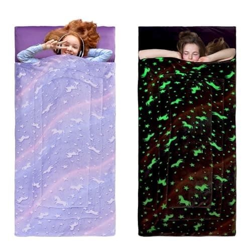 HOMBYS Glow in The Dark Sleeping Bags for 1012 Years Old Kids Soft Kids Nap Mat with Pillow and Blanket for Daycare School Travel Sleep Bag for Childern Girls Boys Truck Travel Camping