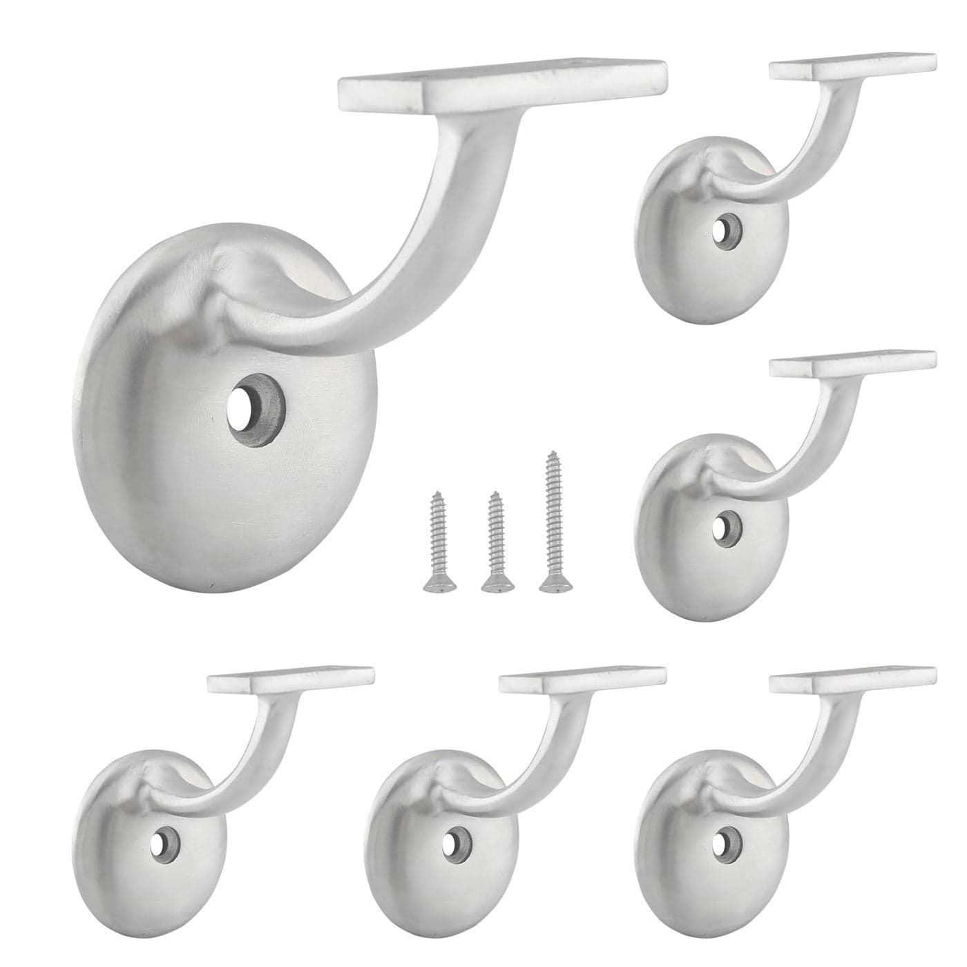 HOME MASTER HARDWARE Hand Rail Brackets Stair Railing Bracket Heavy Duty Hardware for Stairways Home or Office Staircase Support Handrail Brackets Satin Nickel 6 Pack