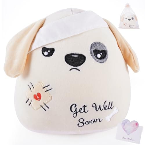 LeYoHa Get Well Soon Dog Plush Dog Stuffed Animals Apricot Plushie Toys with Injury Bandage Kids Pillow Cushion Gifts for Patient Girls Boys9 Inch