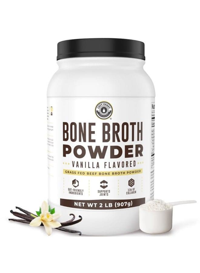 32oz Vanilla Bone Broth Protein Powder From Grass Fed Beef - Non-GMO Ingredients, Gut-Friendly, Low Carb Dairy Free Protein Powder - Natural Collagen Source For Joint Support - Keto Friendly