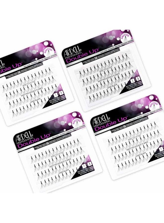 Double Up Individual Lashes, Knotted - Long, Black, DIY Lash Clusters, Reusable Eyelash Extensions, 4 Pack