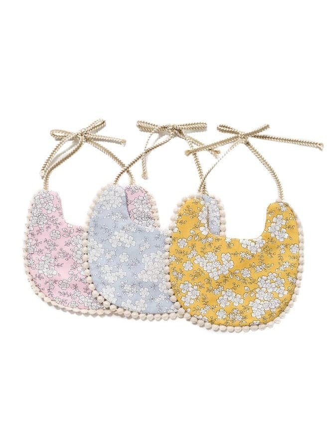 GZMM Baby Bib for Girls,Reversible Waterproof Handmade Natural Cotton Baby Drool Bib 0-12 Months 3 Pack