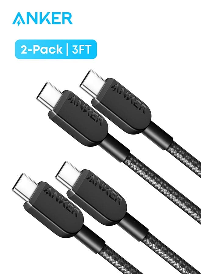 Anker USB C to USB C Cable, 60W Type C Fast Charging Cord (0.9M,2-Pack) for iPhone 17/17 Pro/17 Air /17 Pro/16/15/14 Series, iPad, MacBook Pro/Air,Samsung, Huawei, Xiaomi,Vivo,Oppo(USB 2.0, Black) Starlit
