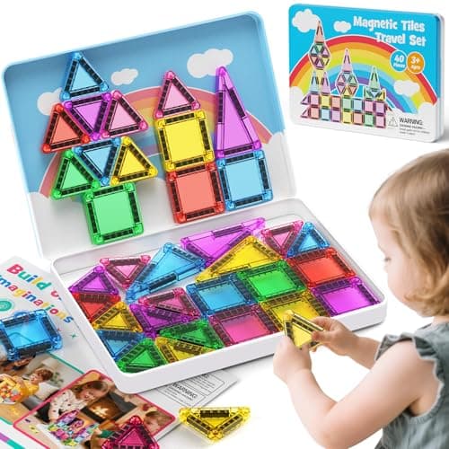 hunloot 40 Pieces Magnetic Tiles for Kids Ages 48 Travel Magnetic Building Blocks Set with Iron Box STEM Outdoor Kids Toys Gift for Boys Girls 3 Year Old PocketSized Classroom Must Haves