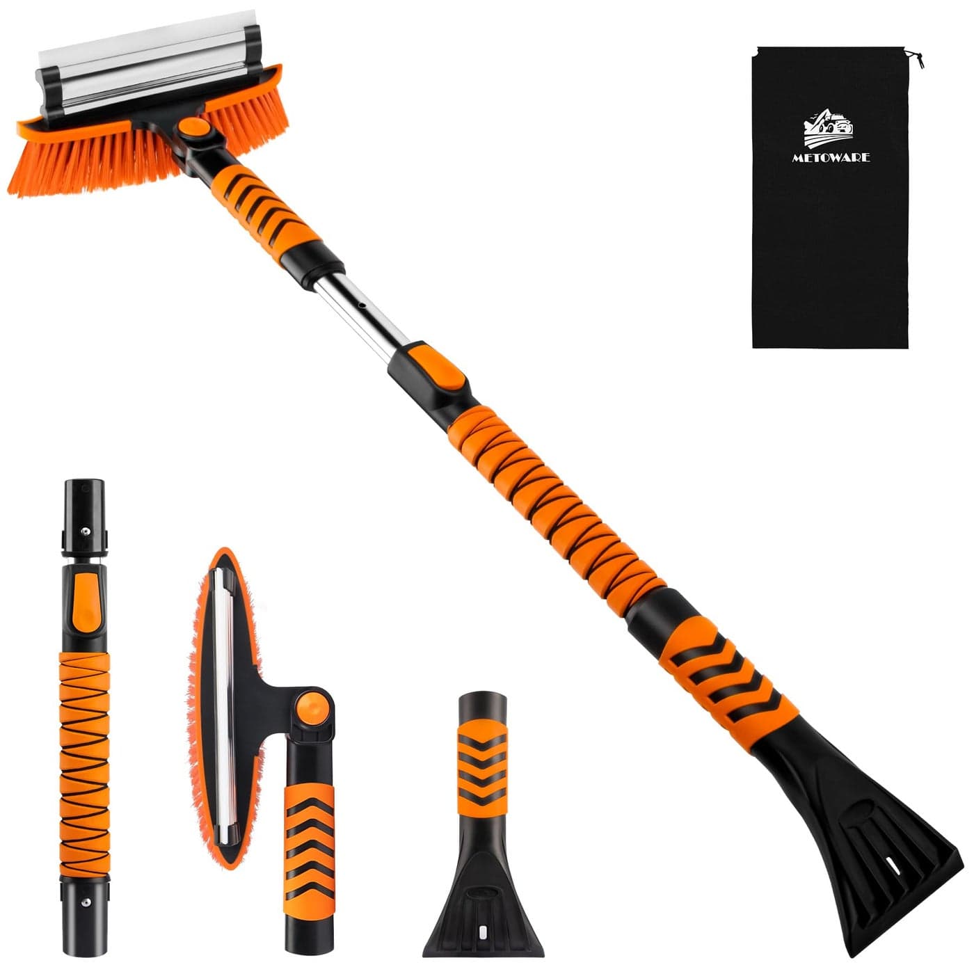 METOWARE 422 Snow Brush and Ice Scrapers for Car Windshield Extendable Snow Brush for Car with Ergonomic Foam Grip and 360 Pivoting Brush Head for Car SUV Truck